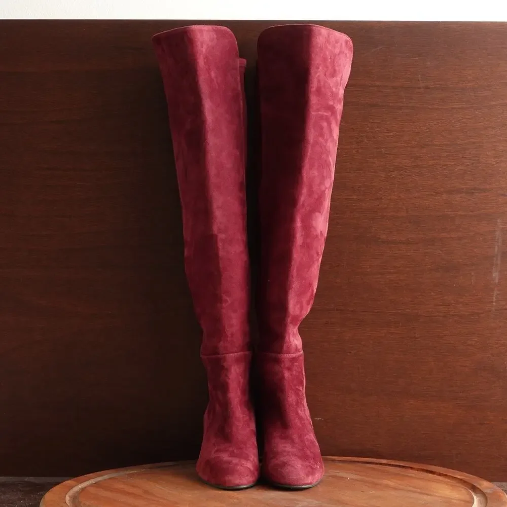 Stuart Weitzman Boots WMS SZ 5.5B Burgundy Gillian‎ 60 City Over The Knee Suede